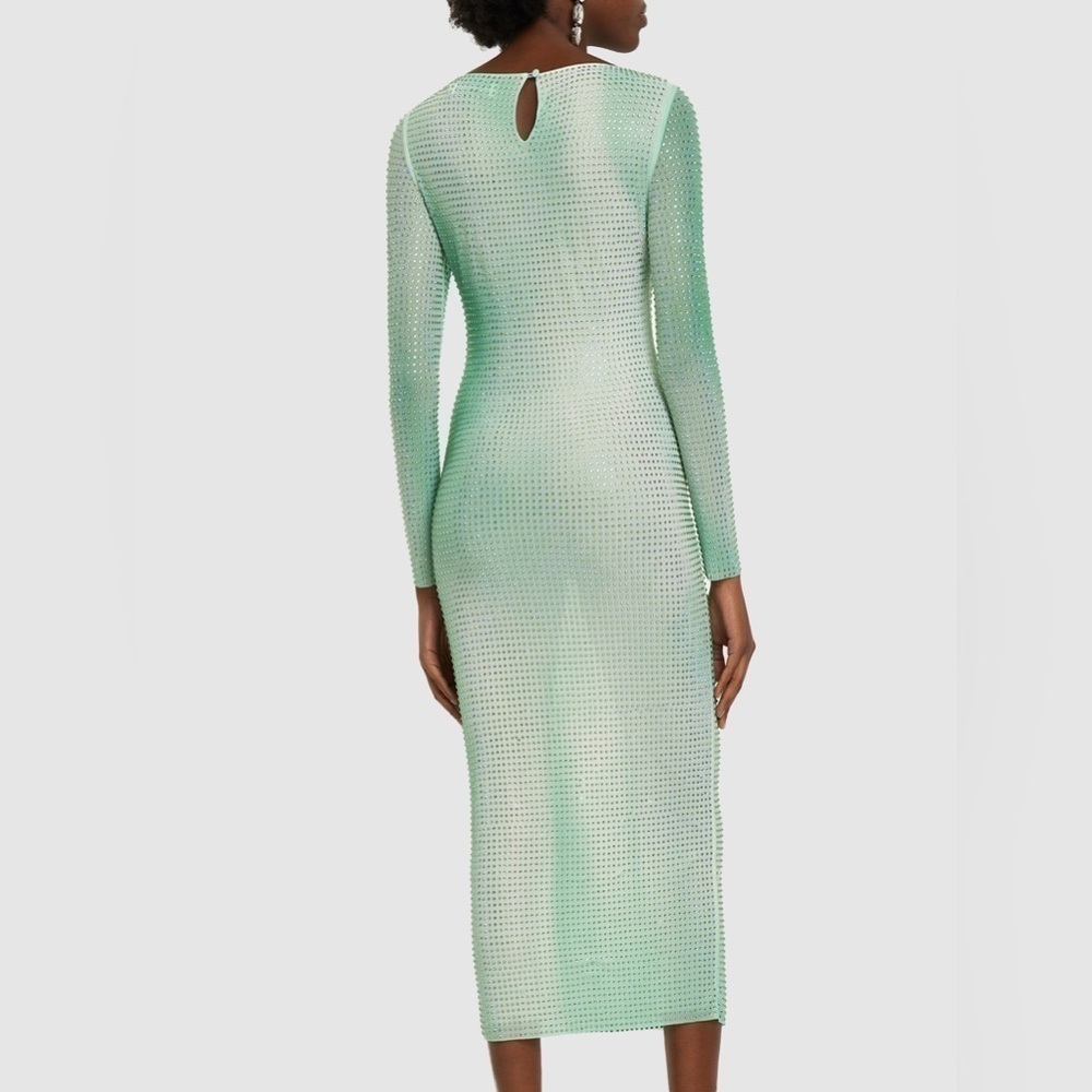 SELF-PORTRAIT Mint Green Crystal Embellished Mesh Midi Dress Size 8 NWT - Picture 6 of 10